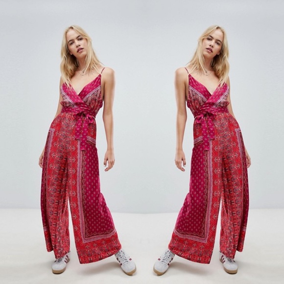 Free People Pants - Free People Red Bandana Bohemian Paisley Print Jumpsuit Size 6